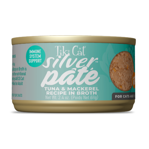 Tiki Cat Silver Pate Tuna & Mackerel Recipe in Broth Wet Cat Food 2.4oz