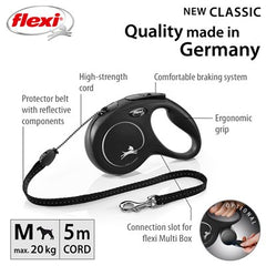 Flexi Classic Cord Medium 5m Up to 20kg Black