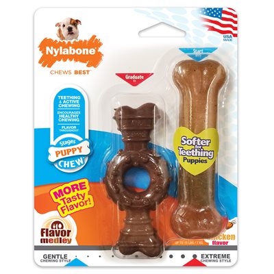 Nylabone Power Chew Ring Bone & Puppy Chew Bone Twin Pack Petite