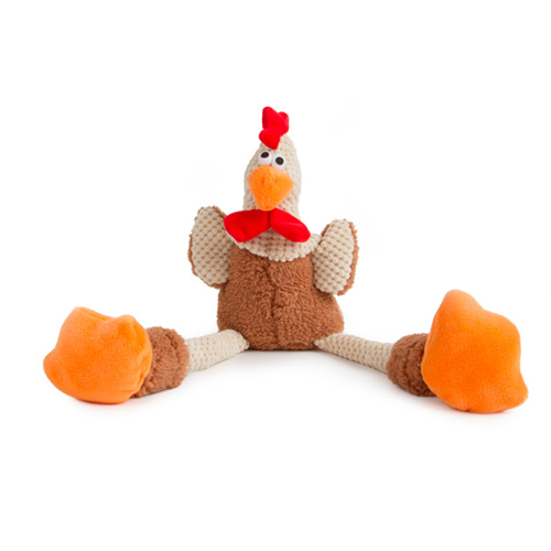 GoDog Checkers Skinny Checkers Rooster Brown Large Dog Toy