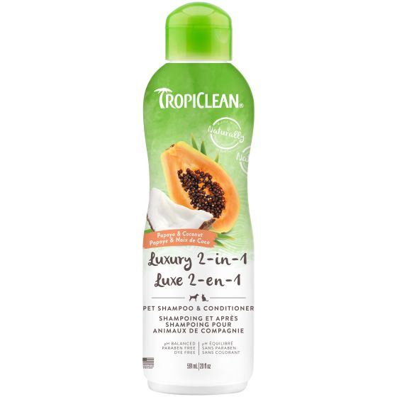 Tropiclean Papaya & Coconut Luxury Pet Shampoo & Conditioner, Naturally Derived Ingredients 20Oz