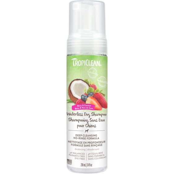 Tropiclean Waterless Dog Shampoo, Deep Cleansing Berry & Coconut Scent 7.4oz