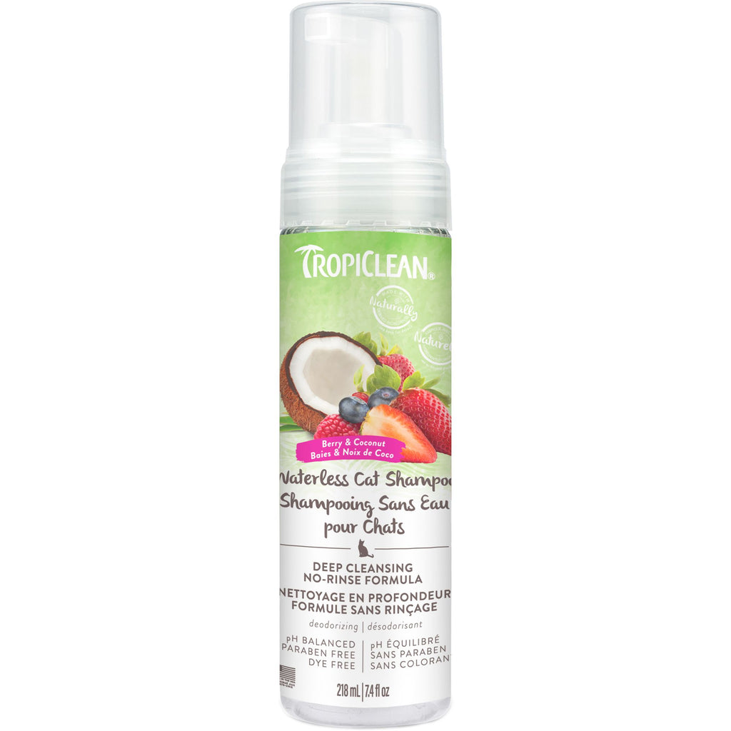 Tropiclean Waterless Cat Shampoo, Deep Cleansing Berry & Coconut Scent 7.4Oz