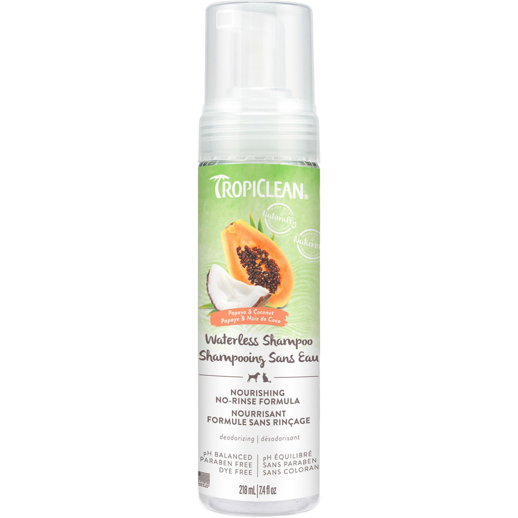 Tropiclean Waterless Pet Shampoo, Moisturizing, Sweet Papaya & Coconut Scent 7.4oz