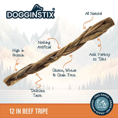 Doggin Stix Braided Beef Tripe Natural Dog Chews 12"