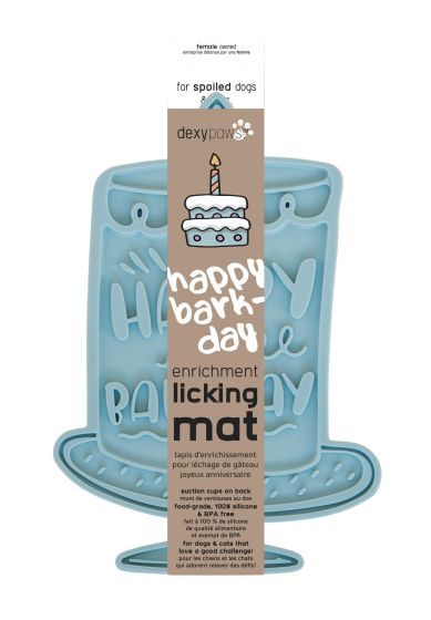 Dexypaws Happy Bark-day Enrichment Licking Mat, Blue Cat