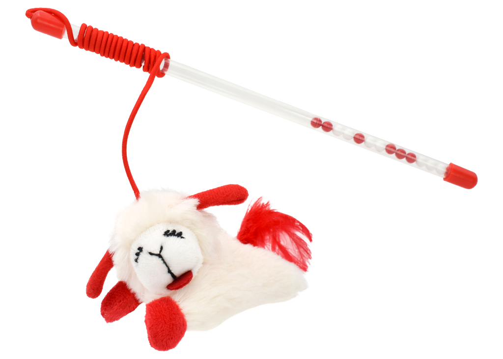 Multipet Lamb Chop Cat Wand 12" Cat Toy