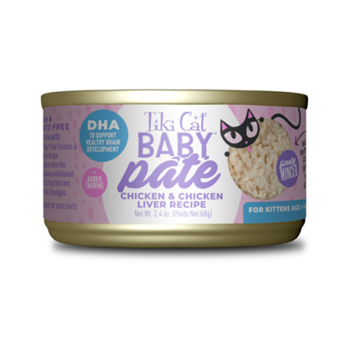 Tiki Cat Baby Pate Chicken & Chicken Liver Recipe For Kittens Age 4 Weeks and Over 2.4 oz