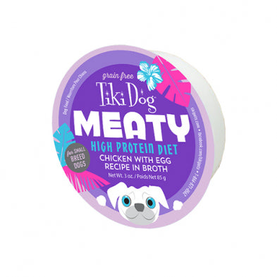 Tiki Dog Meaty Grain Free High Protein Diet Chicken with Egg Recipe in Broth Wet Dog Food 3 oz