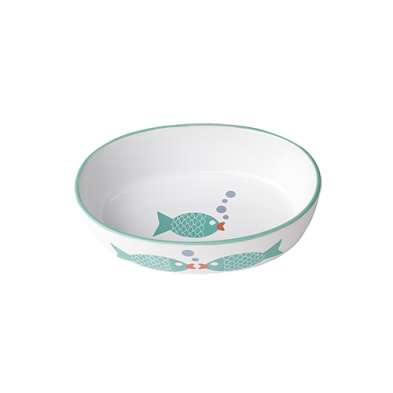 Petrageous Bubble Fish Bowl Oval White & Turquoise 6.5"