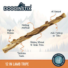 Dogginstix Braided Lamb Tripe Natural Dog Chew 12"