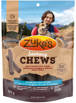 Zukes Savoury Chews Grass-Fed Beef Recipe Bully-Shaped Dog Chews Dog Treats