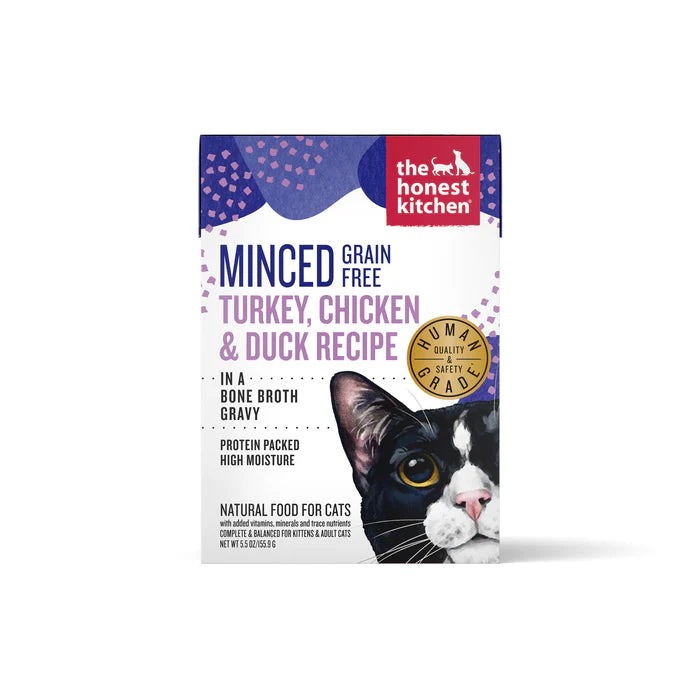 The Honest Kitchen Minced Grain Free Turkey, Chicken & Duck Recipe in A Bone Broth Gravy Wet Cat Food 5.5oz