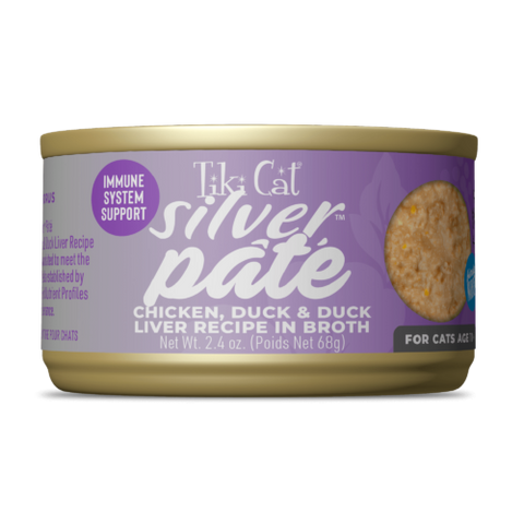 Tiki Cat Silver Pate Chicken, Duck & Duck Liver Recipe in Broth Wet Cat Food  2.4oz