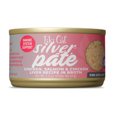 Tiki Cat  Silver Pate Chicken, Salmon & Chicken Liver Recipe in Broth Wet Cat Food  2.4oz