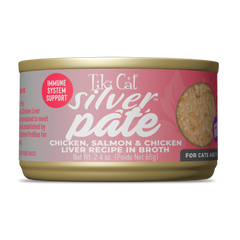 Tiki Cat  Silver Pate Chicken, Salmon & Chicken Liver Recipe in Broth Wet Cat Food  2.4oz