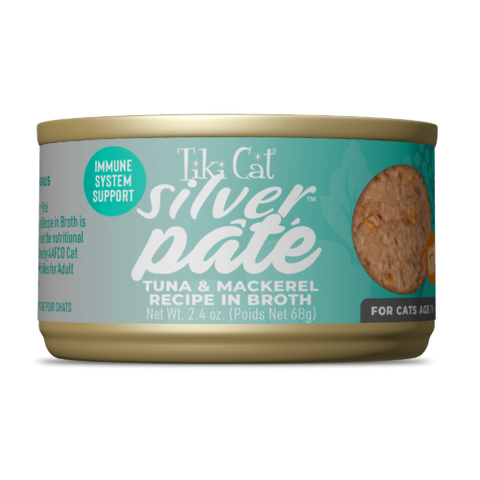 Tiki Cat Silver Pate Tuna & Mackerel Recipe in Broth Wet Cat Food 2.4oz
