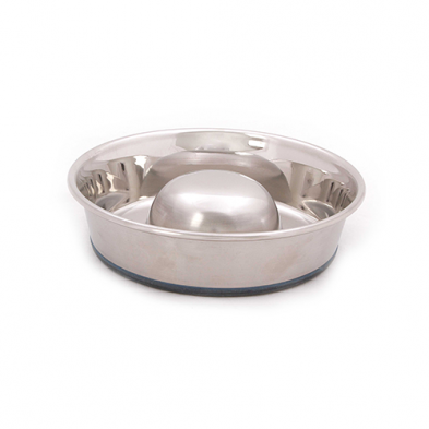 Ourpets Durapet Premium Rubber-Bonded Stainless Steel Slow Feed Bowl Small