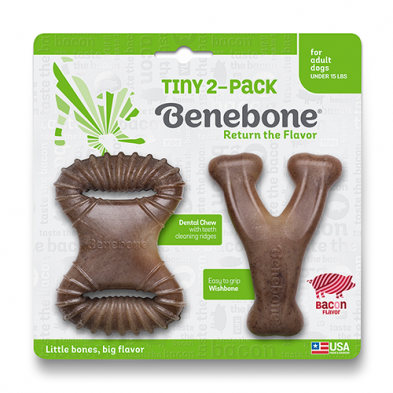 Benebone Tiny 2 Pk Dental Chew and Wishbone Bacon Flavor